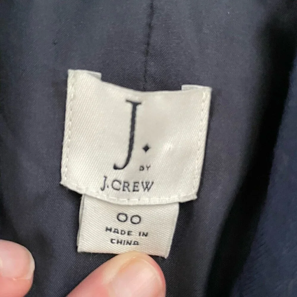J by J Crew Women Cotton Work Blazer Sz 00 Navy Blue Preppy Career Office Cruise